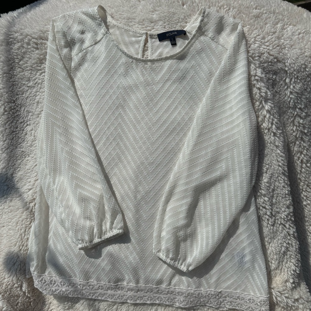 Eclair Women’s Textured Long Sleeve Ivory Blouse- Small